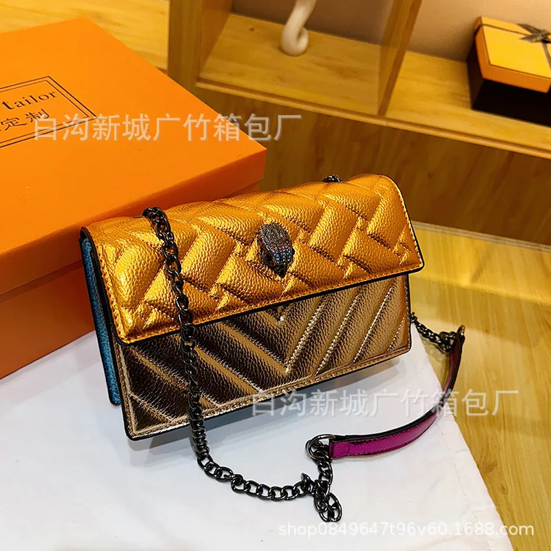 

Women's 2025 Hot Sale Color Block Chain Bag Quilted Stitch Trendy Fashionable Versatile Shoulder Crossbody Bag