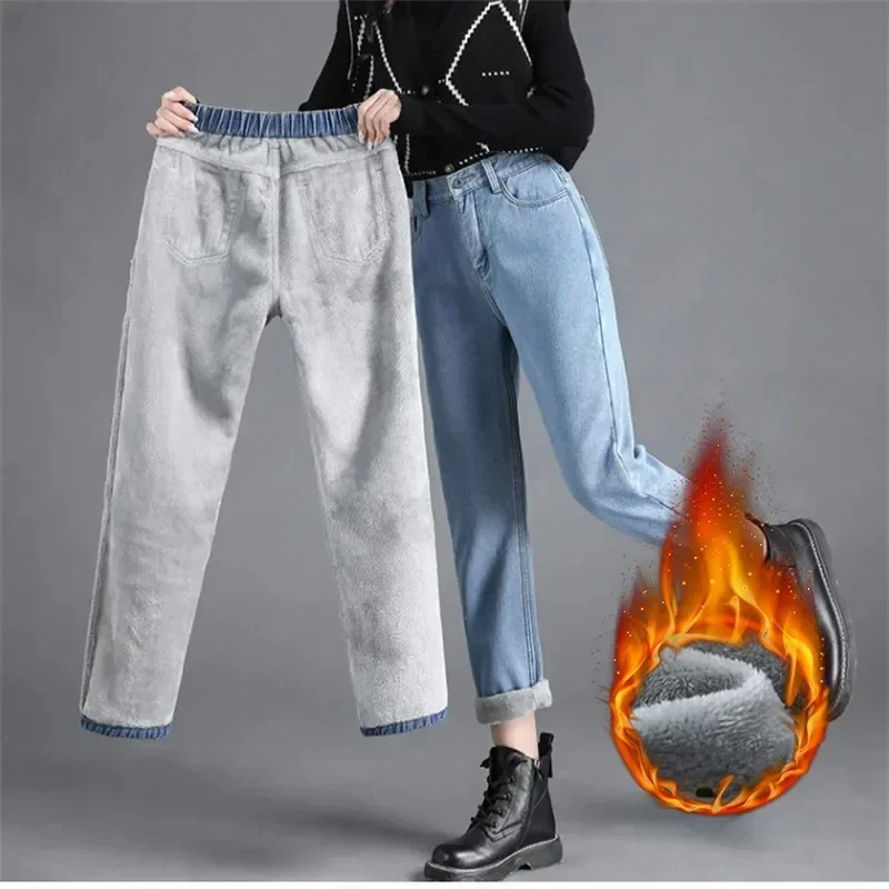 

Зимние теплые облегающие джинсы, женские повседневные джинсовые брюки-карандаш, плотные бархатные женские джинсы, узкие прямые джинсы с высокой талией, флисовые