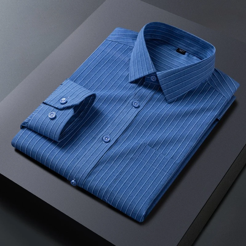 New in shirt long single pocket sleeve shirts for men slim fit casual plain shirt plaid tops work white business office clothes