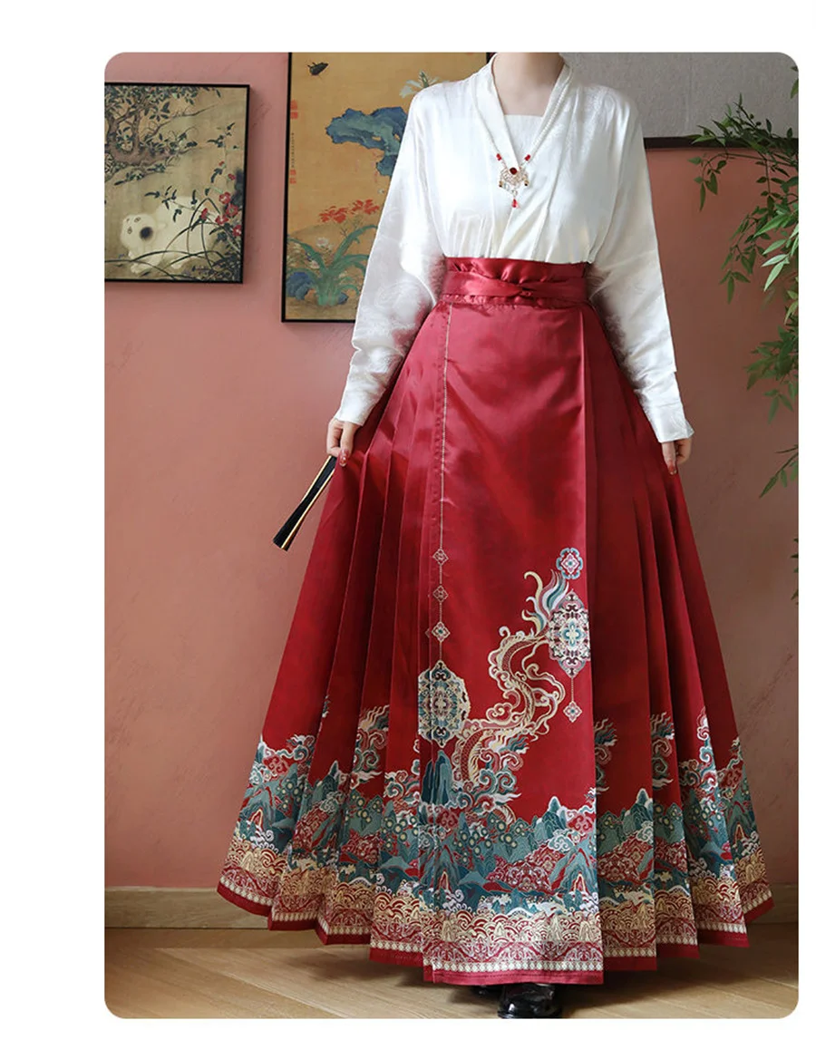 Saia diária de temperamento elegante feminina, novo estilo chinês, estilo retrô, casual e fina, cara de cavalo, primavera e outono