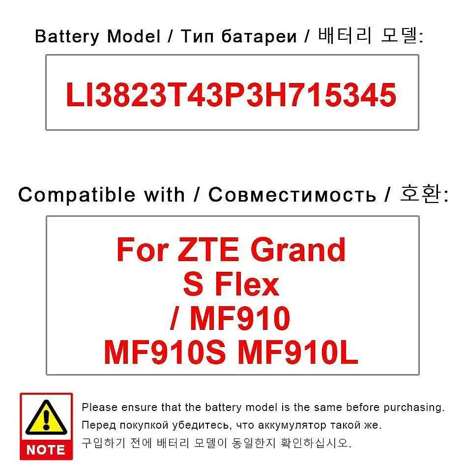 

Аккумулятор мобильного телефона 2300 мАч премиум-класса для Zte Grand S Flex MF910 MF910S MF910L LI3823T43P3H715345
