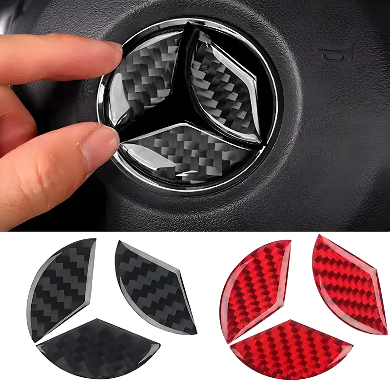 49mm Carbon fiber Car Steering Wheel Center Logo Emblem Stickers Decal For Mercedes-Benz GLA CLA New E C Class 16-19 Accessories