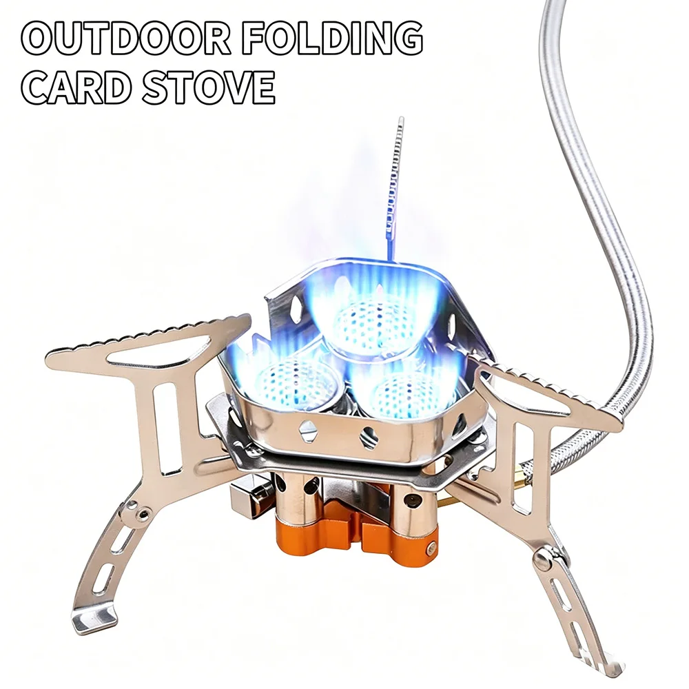 Mini Foldable Card Gas Stove Wind Resistant Powerful 3 Burner Single Head Camping Gas Stove Lightweight for Road Trip Fishing Be