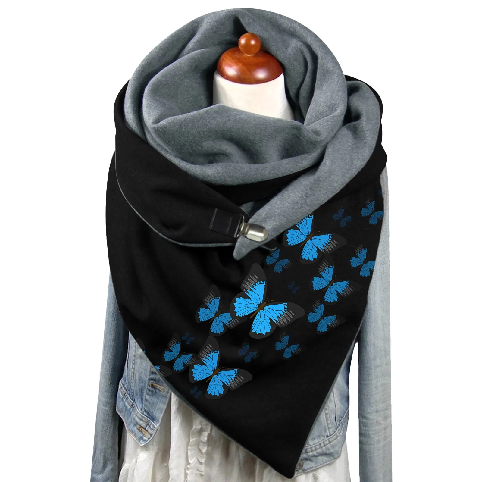 Universal Autumn Winter Warm Scarf Batterfly Prints Elegant Double Layer Pendant Scarfs For Women Blanket Scarfs For Young Women