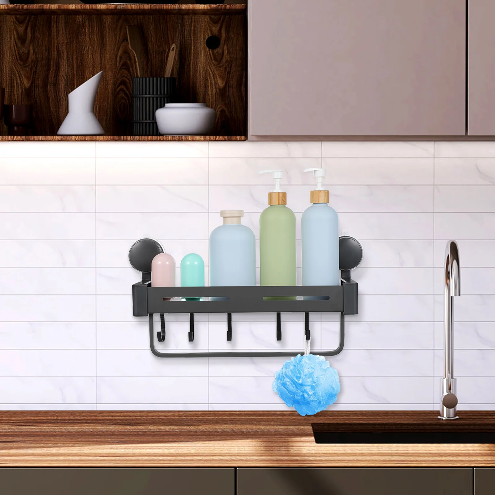

Wall Spice Suction Cup Mount Organizer Storage Rack For Kitchen Bathroom Hooks Compatible Various Jar Sizes Space-Saving Drying