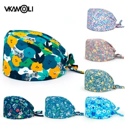 wholesale 17 color Floral printed Scrub Cap pet grooming Work Skull Cap 24 hours delivery women scrubs hat accessories