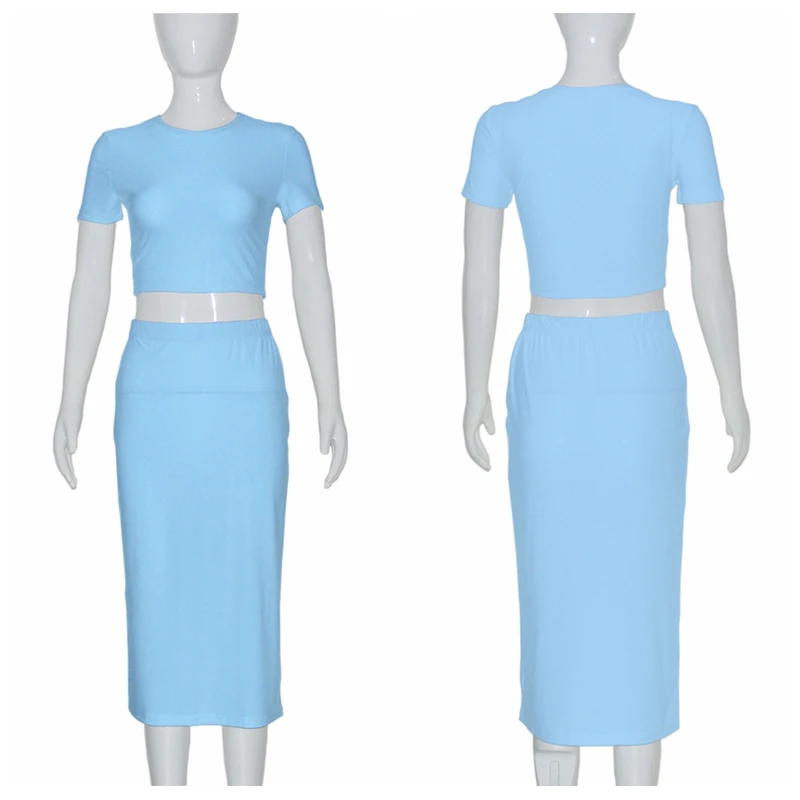 Damen kleid setzt Kurzarm Crop Tops und Mid Calf Rock Anzug Mode 2 Stück Set schlanke Büro Dame Sommer anzüge Kleidung qx2413 – Detail 9