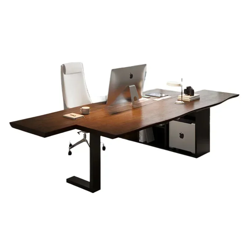 Walnut Color Executive Desk Manager Boss Desk Log Large Board Double-Piece Office Desk Personalized Workbench