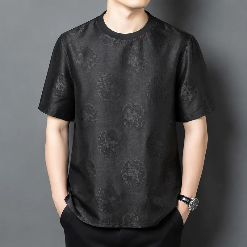 Chinese Style Luxury T Shirt For Men Real Silk 100% Short Sleeve Summer Quality Skin-Friendly Coolness Satin Camisetas De Hombre