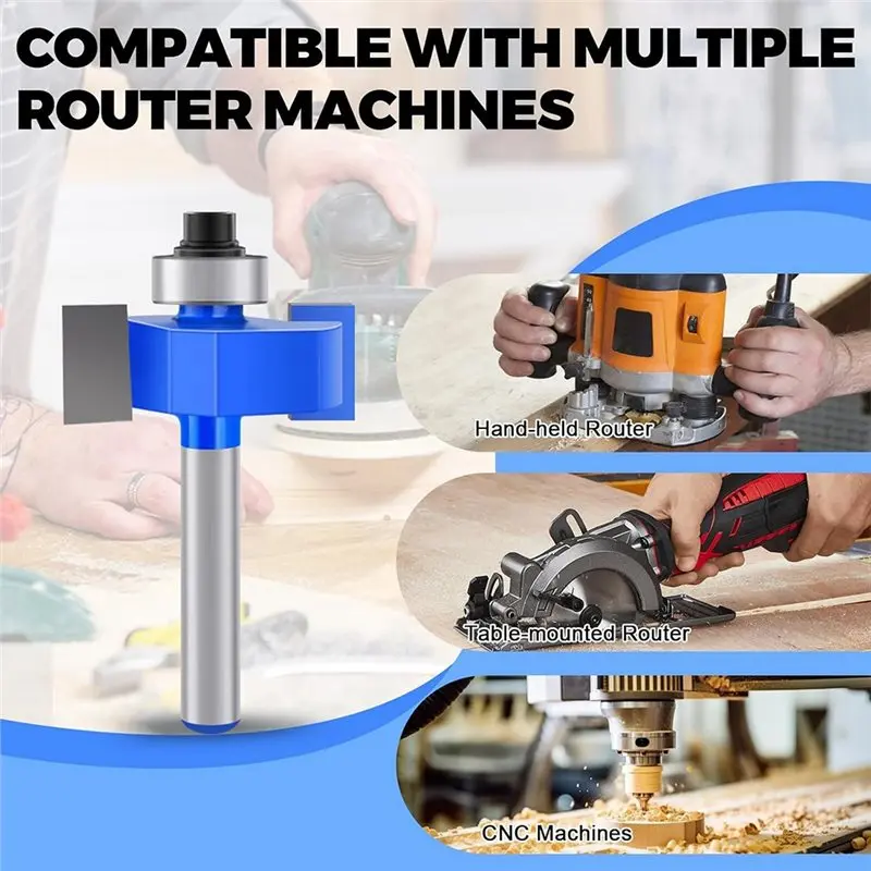 Cortador de vários depências ajustável A25F - conjunto de brocas de roteador de rabbeting de 4 peças de haste de 1/4 de polegada com 6 rolamentos incluídos