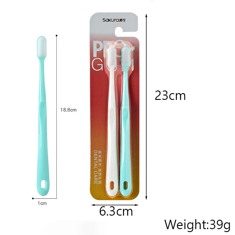 2 PC Nano Filament Soft Bristled Toothbrush For Couple Adult Household Oral Cleaning Brush Convenient Travel Set Teeth Care Tool