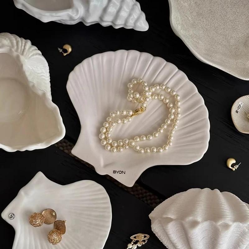 Juego de cuencos de cerámica con forma de concha, plato creativo para ensalada de comida baja en grasa, Sushi Poke, aperitivo de mariscos, decoraciones para fiesta en la playa