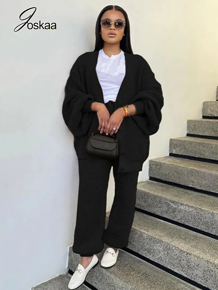 Yomesugar 2025 Maglia Set da 2 pezzi Plus Size Abbigliamento donna Casual Scollo a V Manica lunga Maglione allentato Cardigan + Pantaloni Match Streetwear