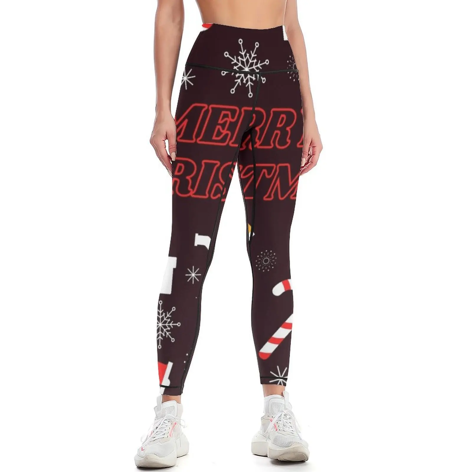 merry Christmas Writing and expressive pictures of joy Leggings sports woman gym Pants sport Womens Leggings