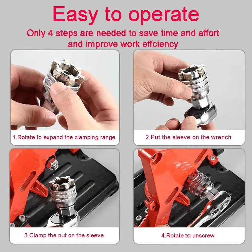 Universal-Steckschlüsselsatz (7-19mm 9-21mm 9-27mm 11-32mm) Super-Steckschlüssel zum Lösen aller Schrauben mit 3/8" 1/2" Bohrmaschinen-Adaptern – Detail 3
