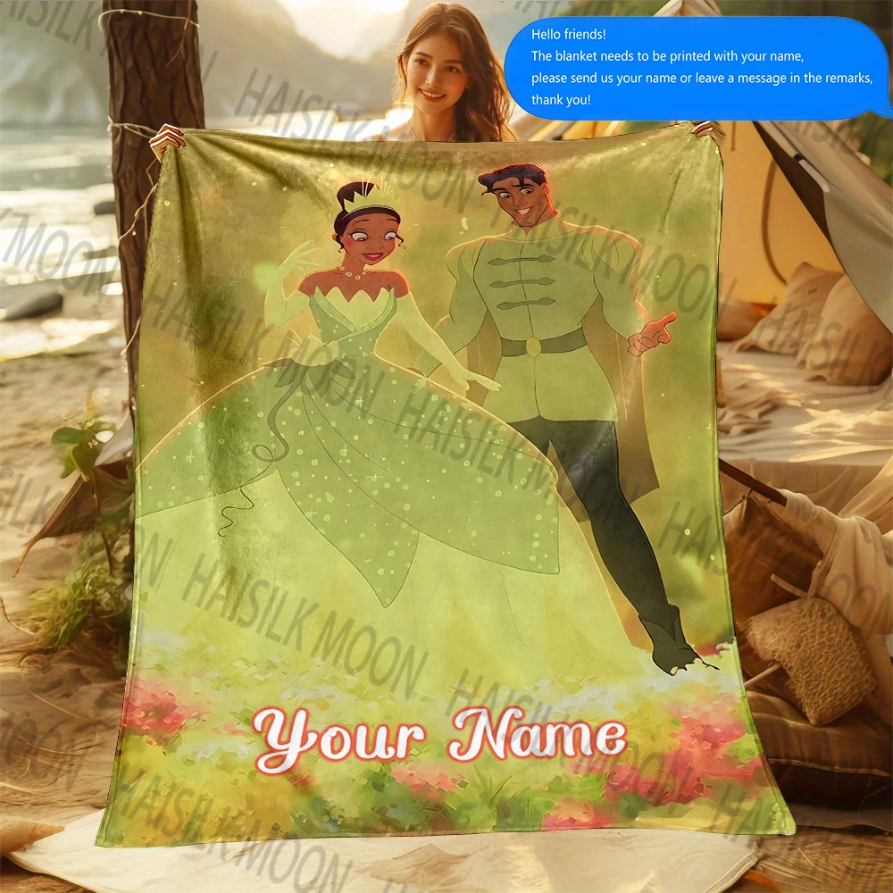 1PC Custom Name Blanket Disney Tiana Princess Printed All-Season Multi-Use for Nap, Camping, Travel, Car ,sofa Machine Washable