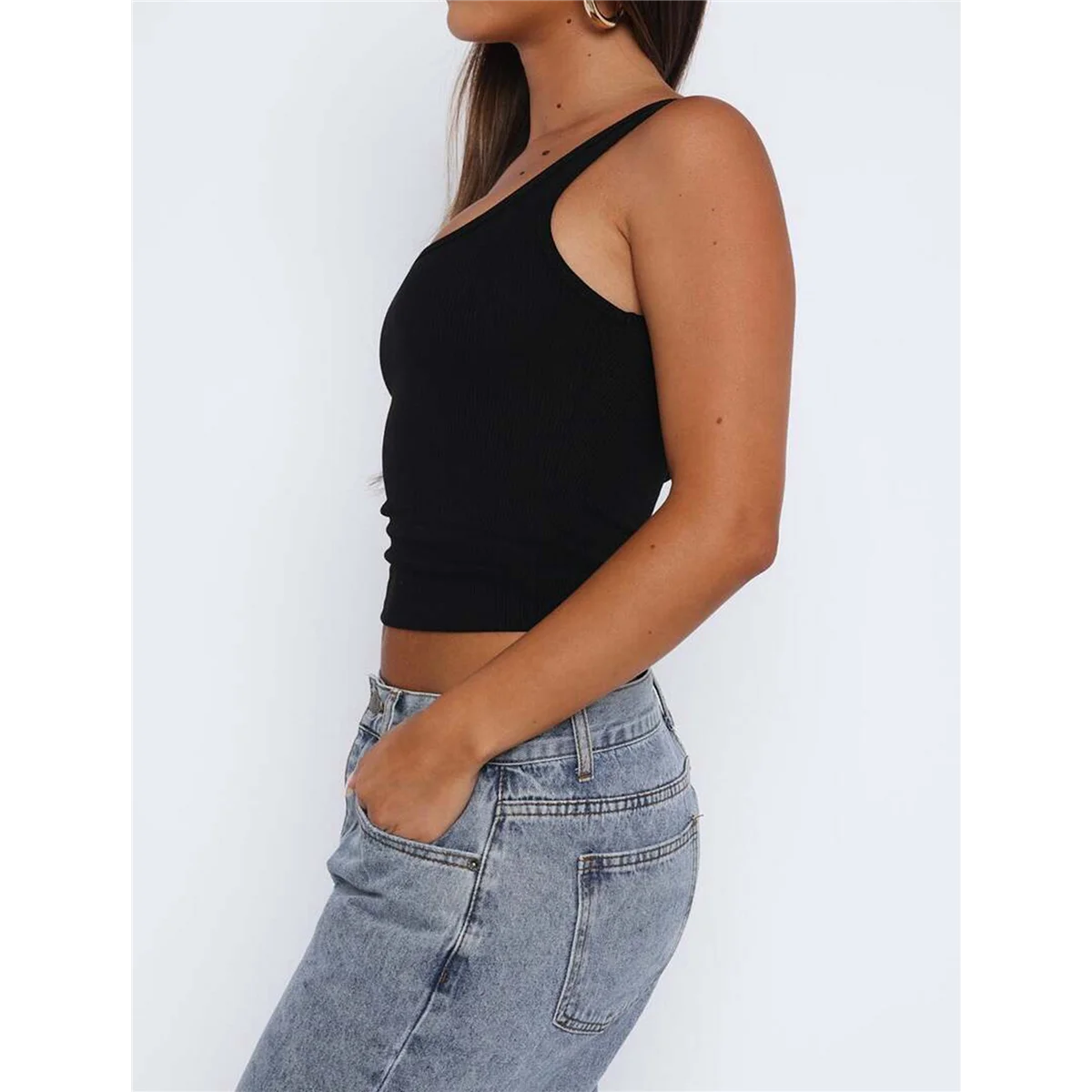 Sommer-Over-Oberteile für Damen mit quadratischem Ausschnitt, geripptes Basic-Tank-Crop-Workout-Oberteil