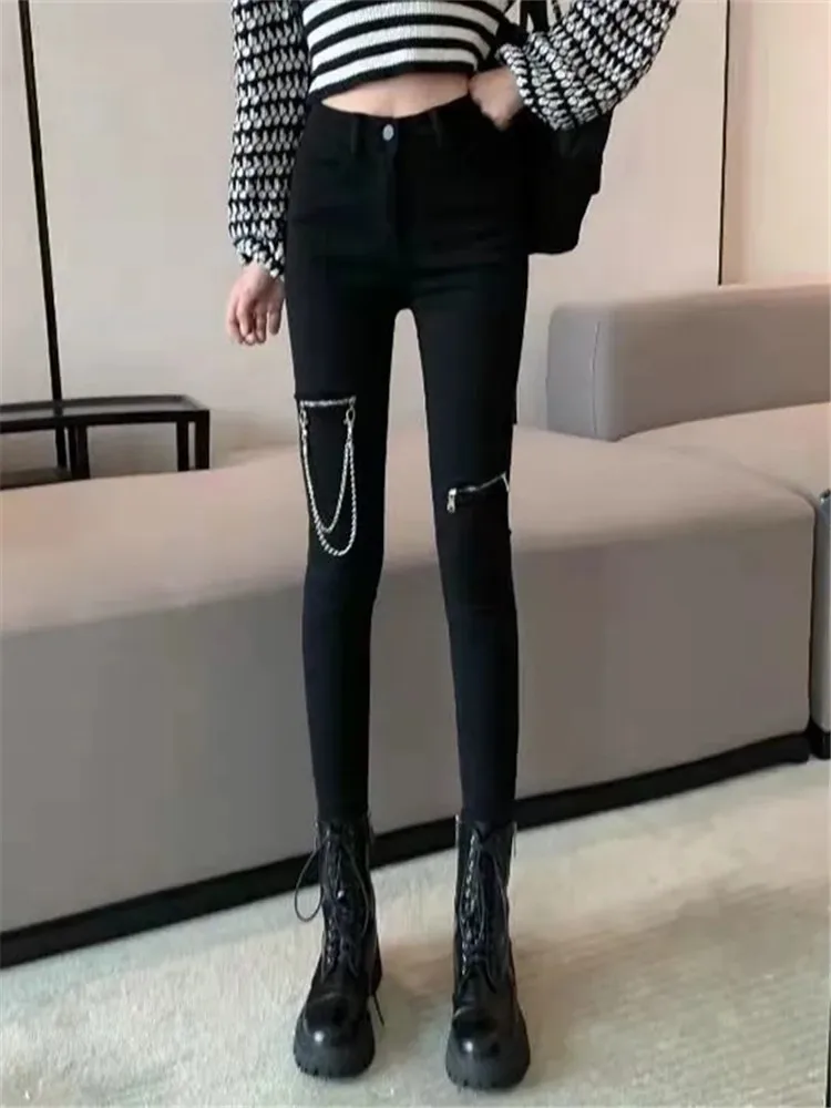 

Women Clothes Jeans 2022 Autumn Winter Fashion Black High-Waisted Trousers Female Casual Zipper Cowboy Pants Pantalones De Mujer