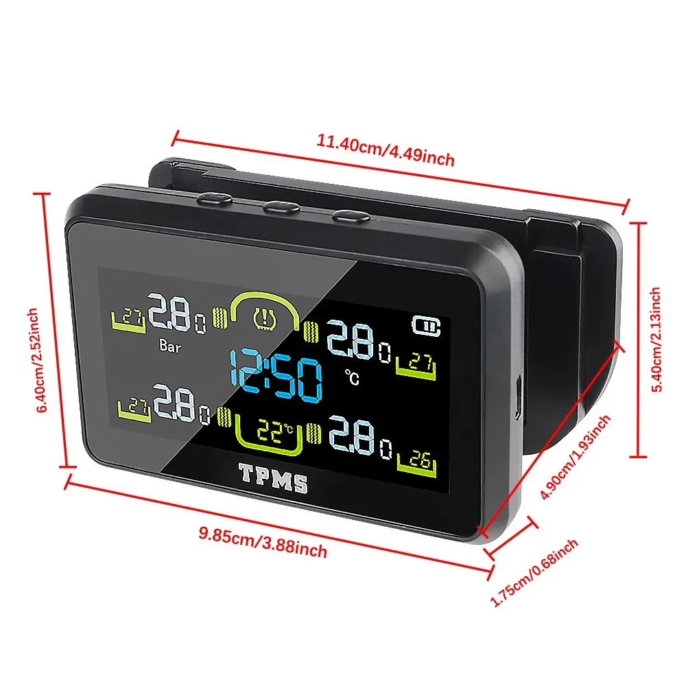 With 4 External Sensors Car Tyre Pressure Monitor Tire Pressure Monitoring System Temperature Warning Fuel Save Solar TPMS