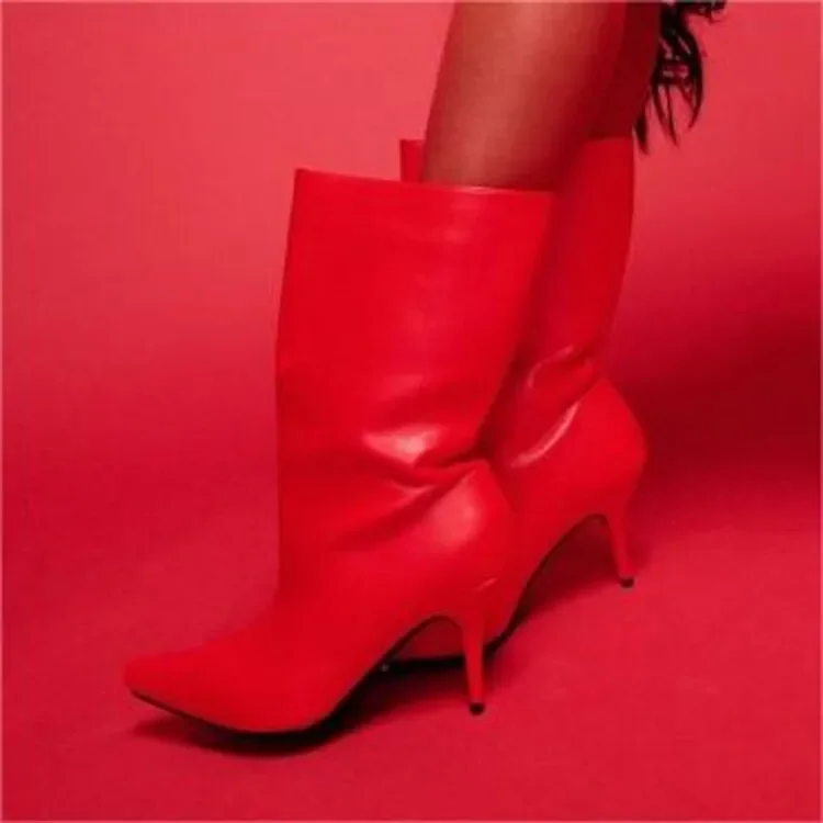 Hot Selling European and American Foreign Trade Sleeve Large Tube Circumference Thin High Heels Pointed Sleeve Short Boots