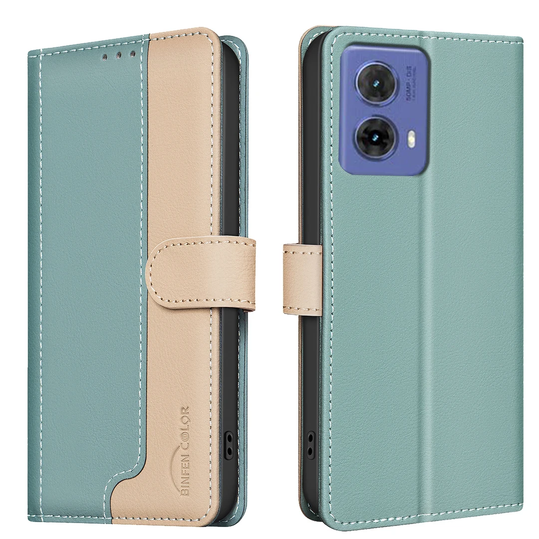 

For MOTO G85 Phone Case Protective Case Color-Blocked RFID Soft Shell Flip Leather Case