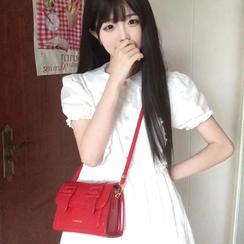 

JIAERDI Sweet Cute Red Shoulder Bag Women Leather Exquisite Small Square Bag Ladies Simple Luxury Design Crossbody Bag Chic 2025