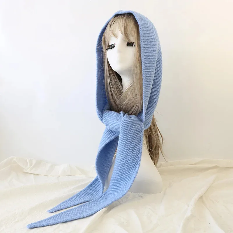 

Ladies 100% Wool Oversize Scarf Balaclava Winter Shawl Hood Ear Protection Windproof Warm Bomber Hats Women Fashion Beanies