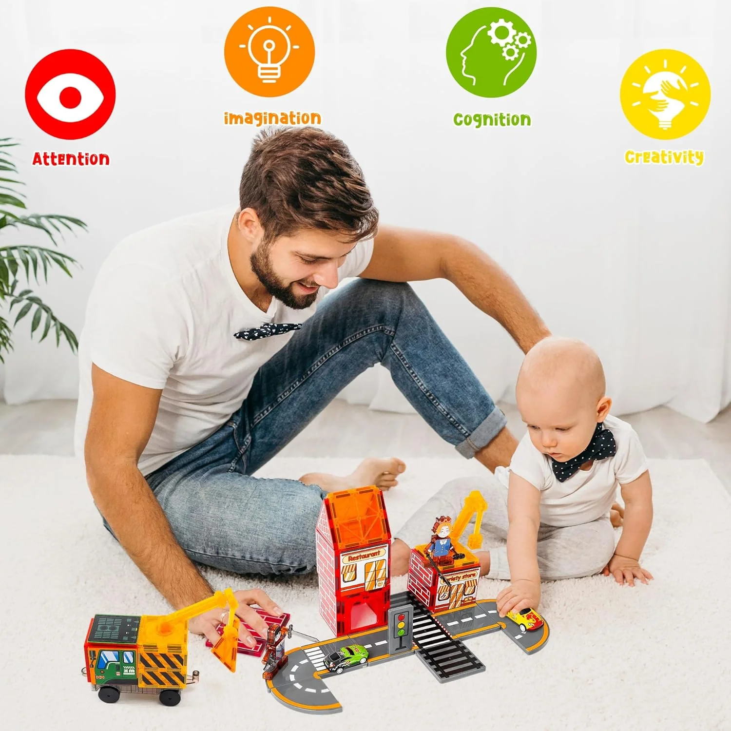 مجموعة مكعبات بناء الطرق المغناطيسية للأطفال - لعبة تعليمية تفاعلية بين الوالدين والطفل هدية عيد ميلاد مثالية