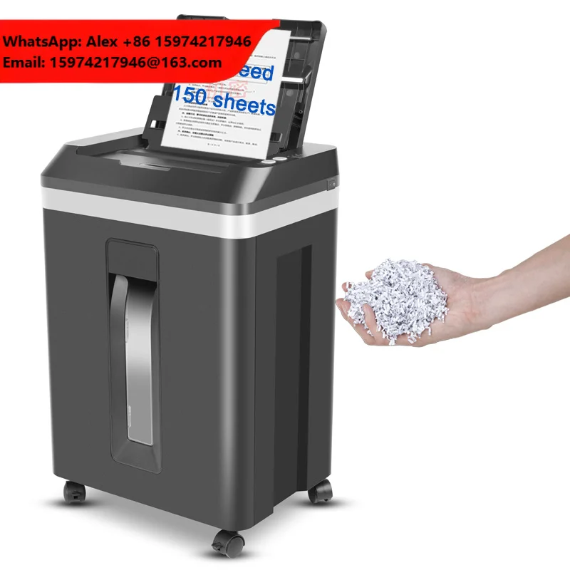 High Security Level Office Automatic 150 Sheet Paper Shredder With Feeder 20L P-5 Pull Out Bin CD Document Destroyer For Cards