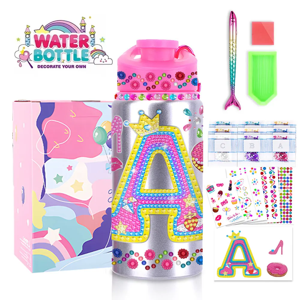 Set di bottiglie d'acqua per bambini da 500 ml Adesivo con diamanti fai da te Bottiglia d'acqua per bambini Ragazze Tazza per bere a tenuta stagna Bicchieri regalo per bambini