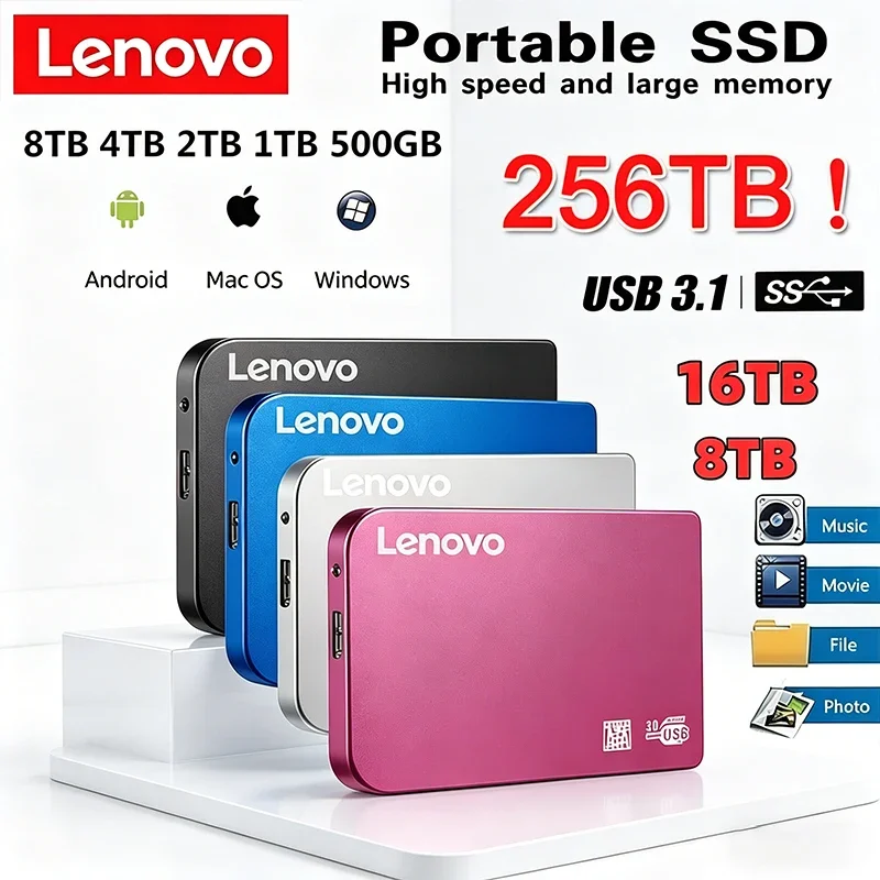 

Lenovo 256TB SSD High-speed SSD USB 3.0 Enclosure Mobile Hard Drive Cases for SSD External Storage HDD Box With USB3.0 Cable ABS