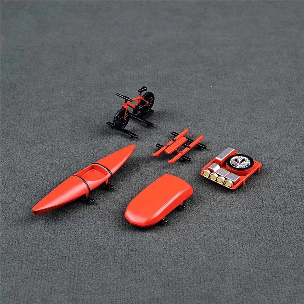Zabawki na dach samochodu w skali 1:64, seria podróżna off-road, rower, kajak, akcesoria na dach samochodu 1/64, plastikowe miniatury
