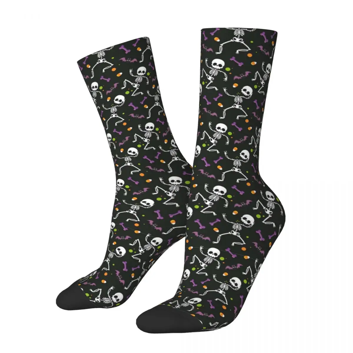 Skeleton Bones Socks Spooky Halloween Harajuku Stockings Unisex Medium Soft Skateboard Socks Winter Custom Non Skid Socks