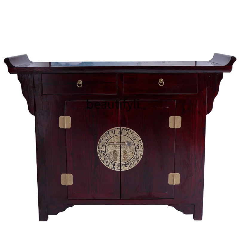 

Chinese porch dining side cabinet solid wood table shoe cabinet foyer entrance partition decoration short zen