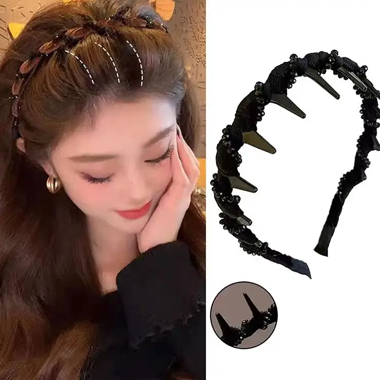 

Для женщин и девочек, модная милая противоскользящая повязка для волос с зубцами, аксессуары для волос, винтажная бархатная повязка для волос с жемчужной волной