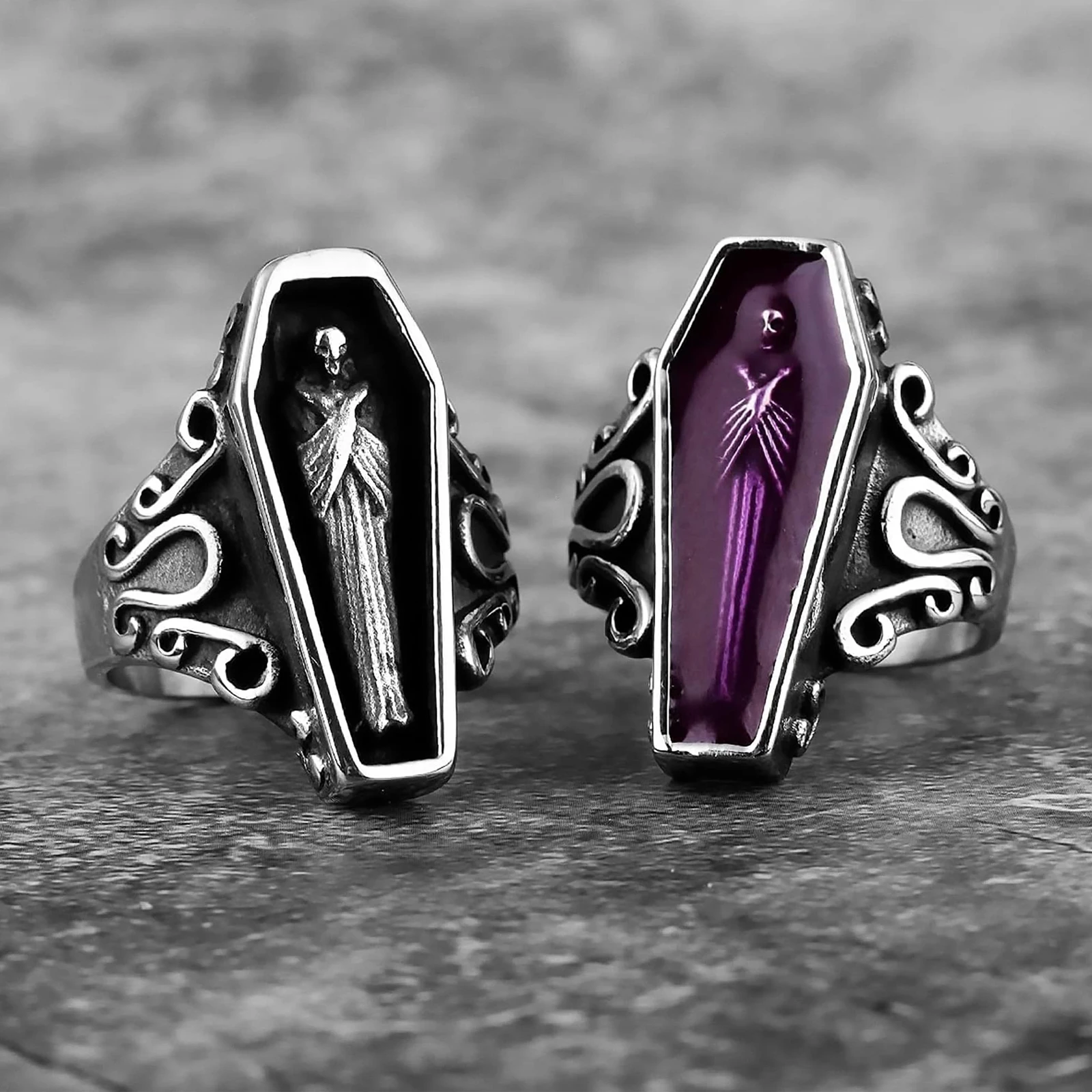 

Vampire Coffin Ghost Stainless Steel Mens Ring Gothic Punk Unique Men Boyfriend Jewelry Creativity Gift