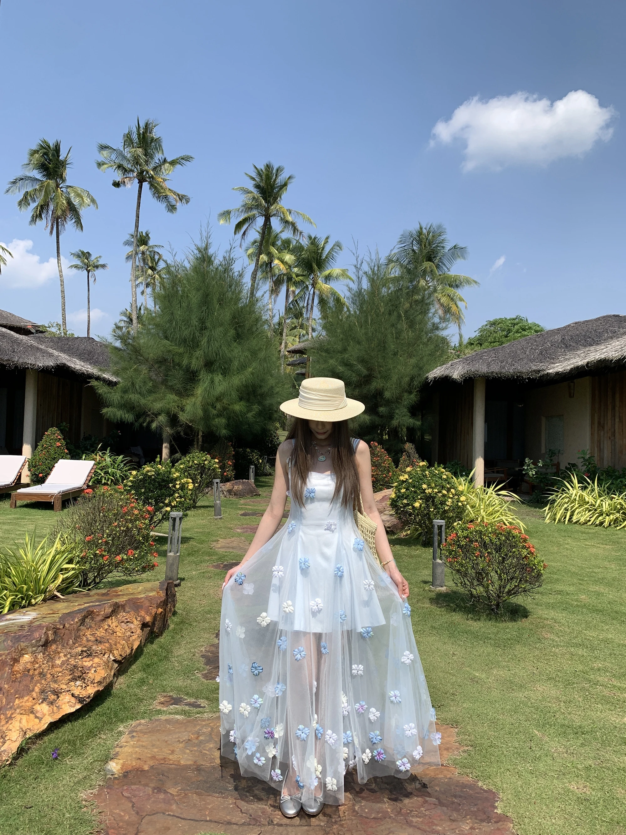 

Женское длинное платье MiHuaJia Holiday Sle с цветочным принтом и сетчатыми вставками, приталенное, для весенне-летнего отдыха на острове