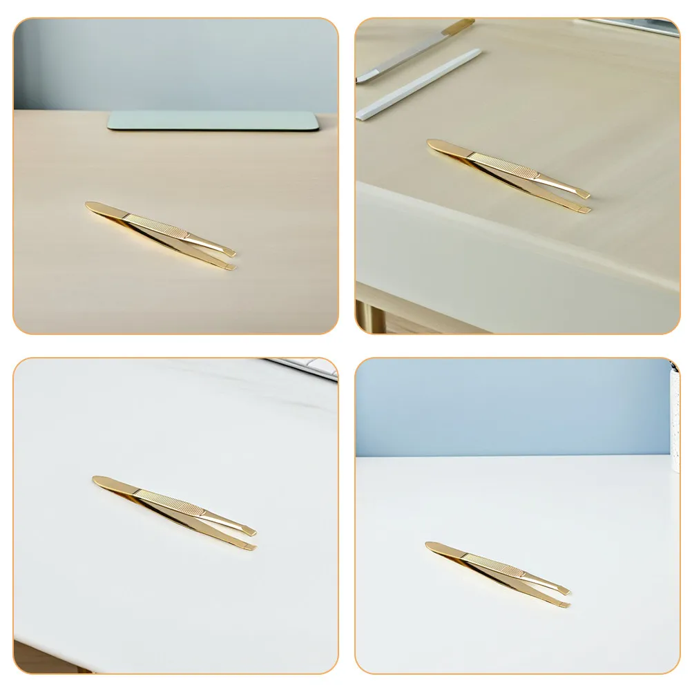 2Pcs Eyebrow Tweezers Stainless Steel Gold Plated Precision Facial Hair Removal Eyelash Extension Tools Lash Tweezer Set