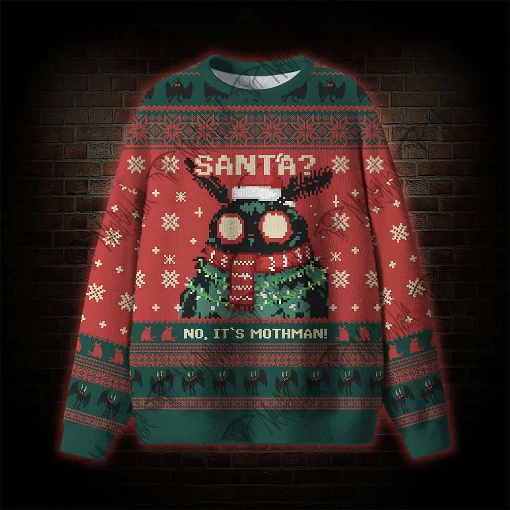 2026 Santa No It's Mothman Pixel Funny Ugly Christmas Sweater Men‘s Women’s Kid‘s Family Pullover Funny Christmas Party Jumper