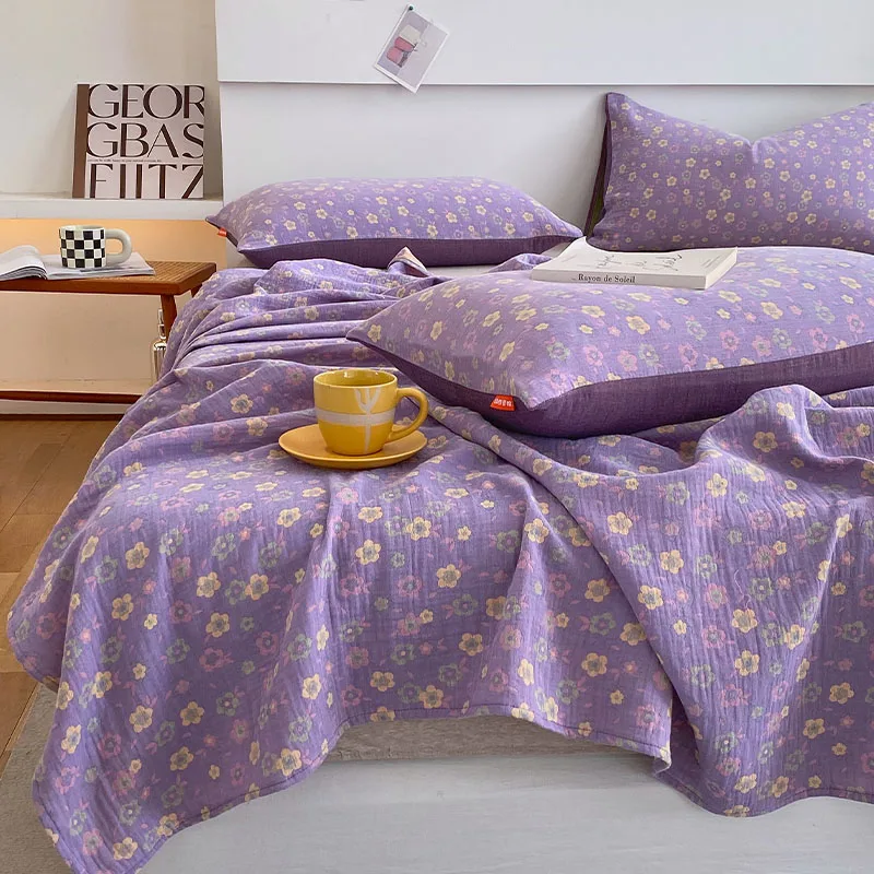 100%Cotton Flat Sheet Printed Pure Cotton Comfortable Flat Bed Sheet Sets for Adults Single/Queen/King Size Top Sheets for Beds