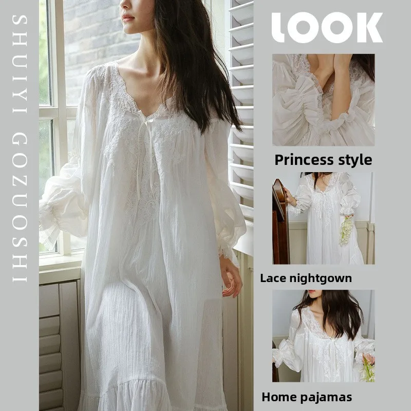 Vintage Nightgown for Women: New Spring/Fall Collection—lightweight, Fairy-Princess Style, Long-Sleeve Loungewear for Women
