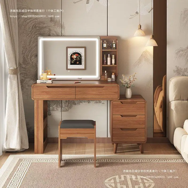 

Household new Chinese dresser 2024 new master bedroom sub-modern simple solid wood color makeup table and chest integrated