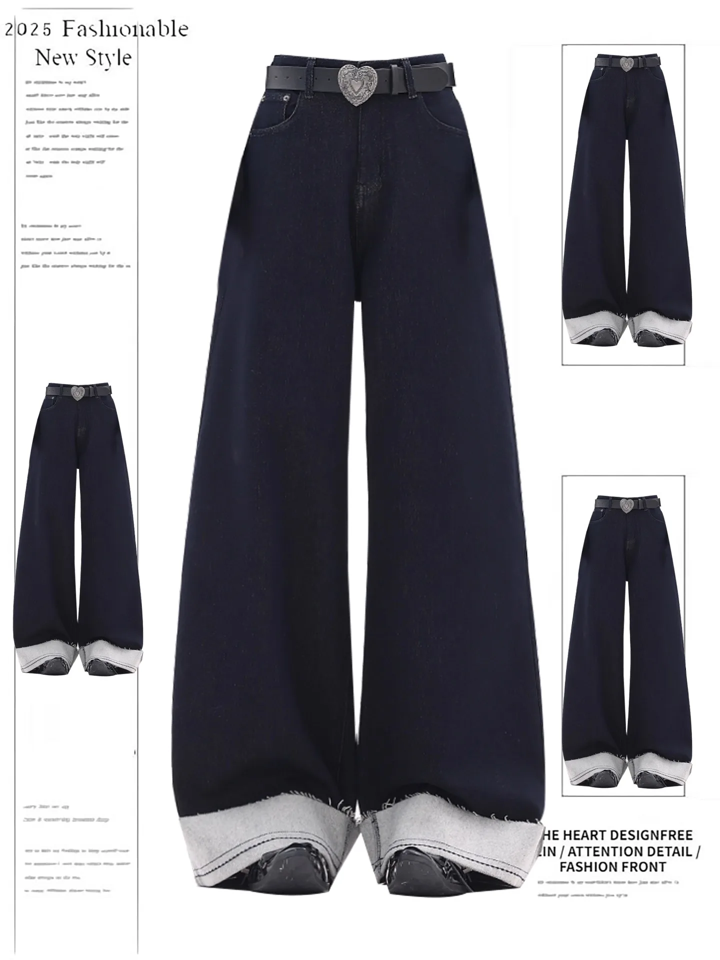 Retro American Color Blo Wide Leg Jeans Women's Autumn Winter New Design Sensation Loose Fit Long Pants High Waist Denim