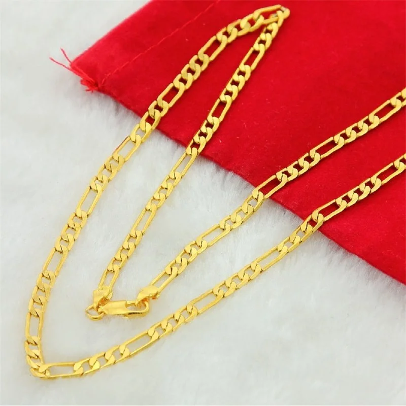 pure gold color men chain necklace jewelry,plated 24k Gold 10mm heavry figaro chain necklace for men 20” 22\