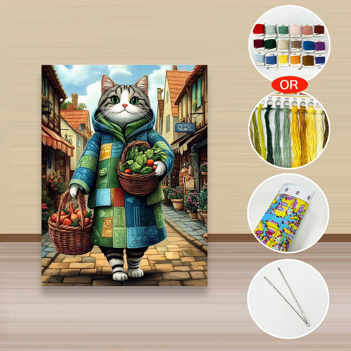 

1 шт., 30X40 см/11,8X15,7 дюйма, 11CT/14CT, набор для вышивки крестом, сделай сам, подарочный набор для вышивания на День святого Валентина для фестиваля, кошка, покупка овощей