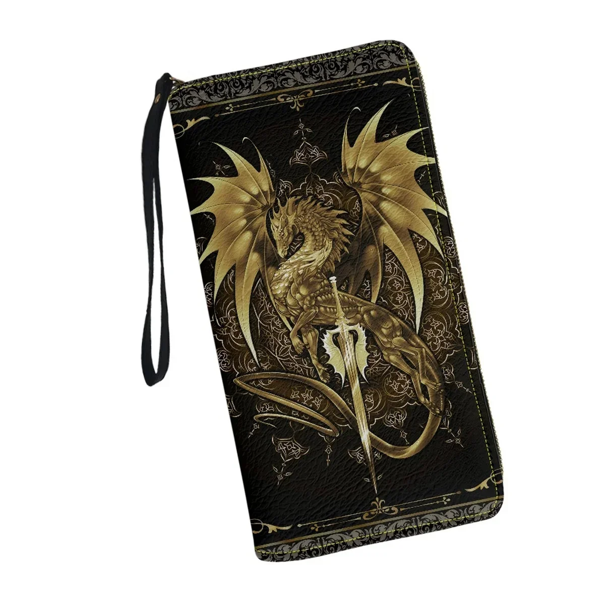 Cartera de cuero con diseño de dragón dorado para mujer, monedero delgado de lujo, tarjetero multifunción para niñas adolescentes, almacenamiento