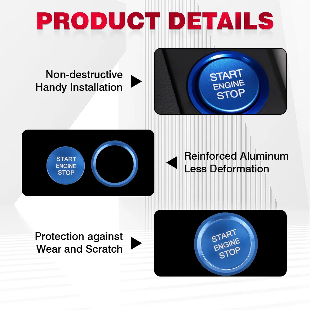 Car Engine Start Button Ignition Key Ring Cover Trim for Audi A3 A4 A4L A5 A6 A6L A7 A8 Q3 Q5 Q7 S3 S4 S5 S6 S7 S8 Aluminum view 3