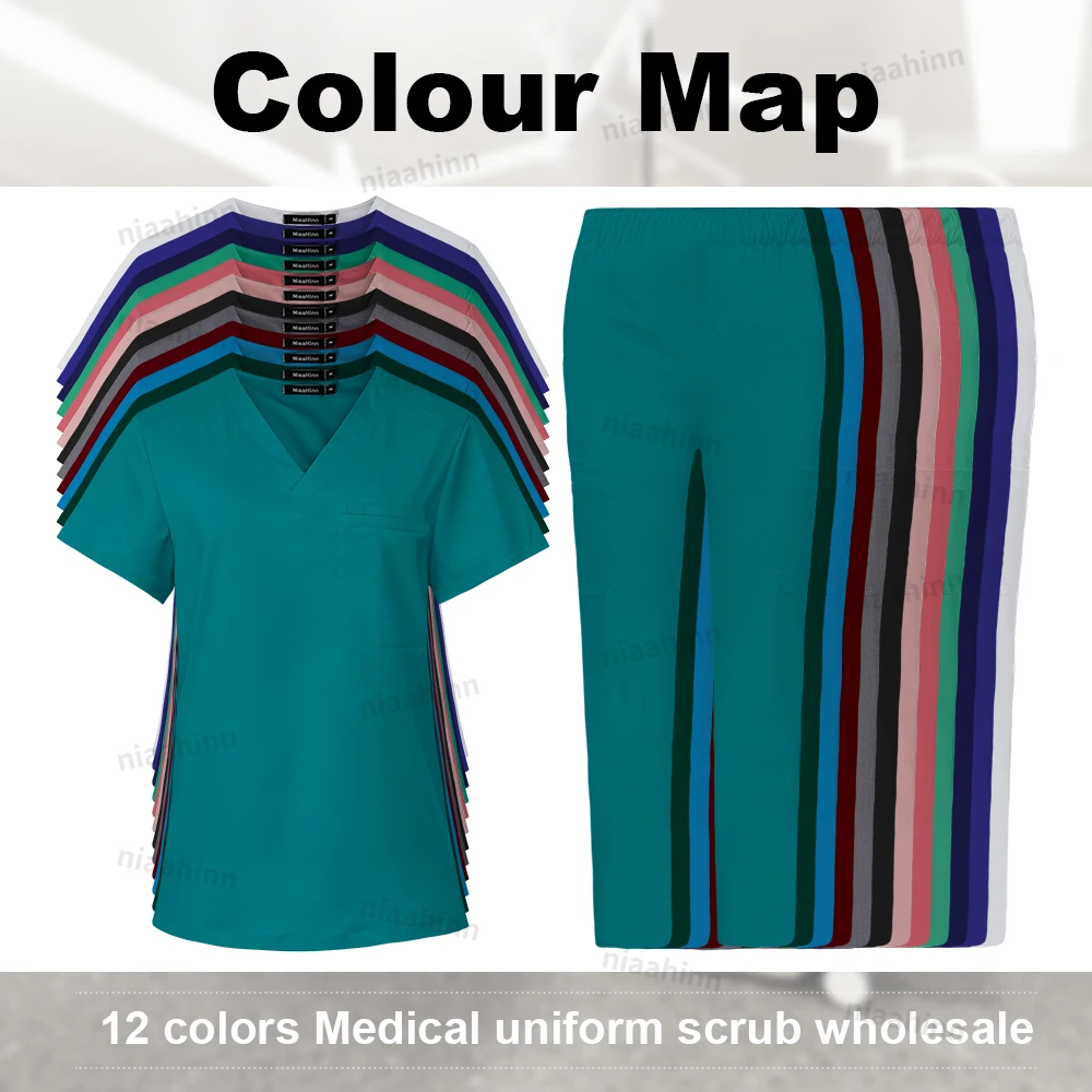 Nurse Uniform Scrubs Set Women Lab Coat Hospital High Quality Nurse Uniforms Pediatric Nursing Healthcare Short Sleeved Top Pant