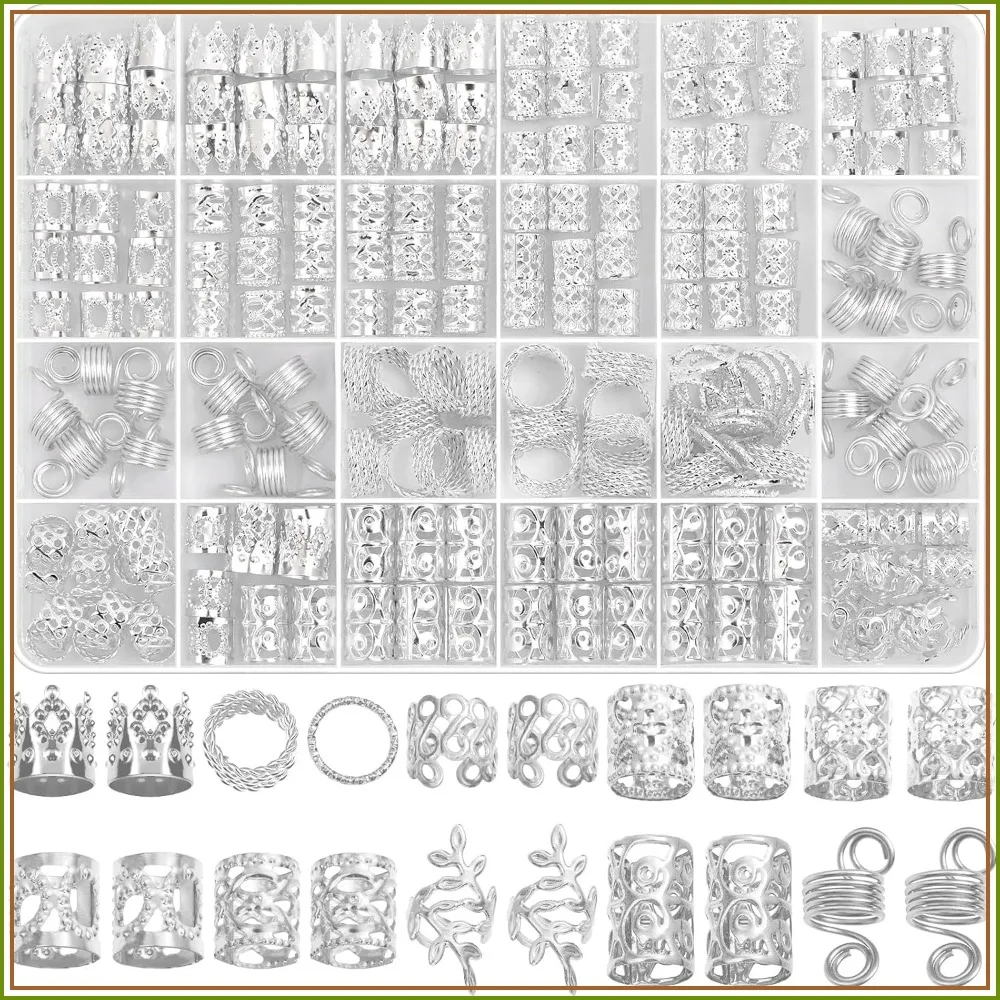 Silver Braids Dreadlock Charms Jewelry Set 220 Pieces