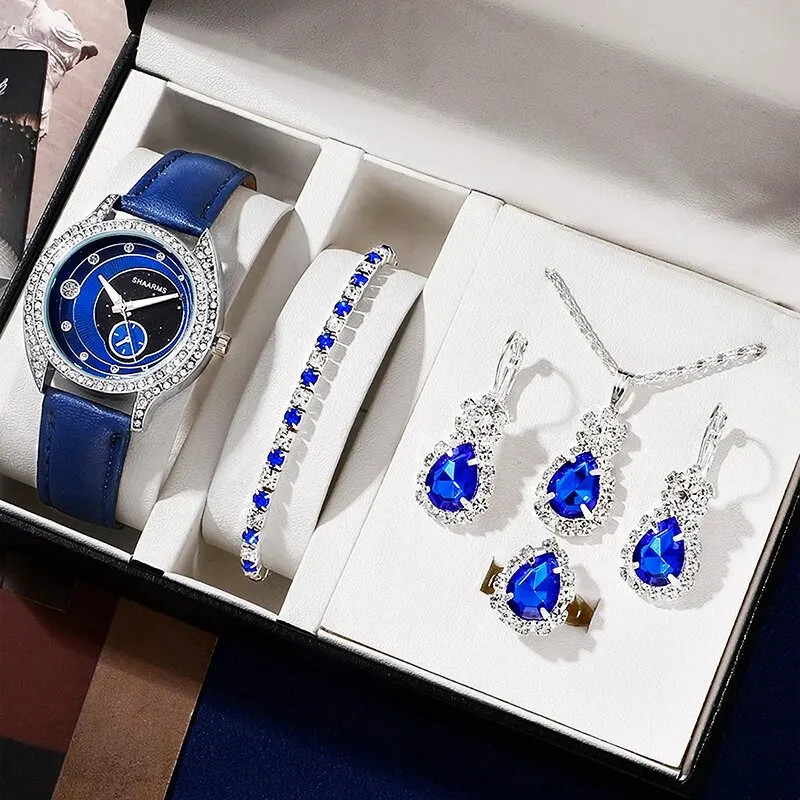 6PCS Set Luxury Womens Fashion Quartz Watches For Women Magnetic Watch Ladies Sports Dress Blue Wrist Watch Clock Relogio